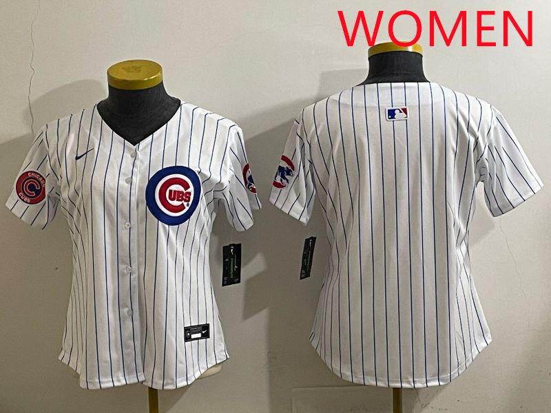 Women 2025 Chicago Cubs Blank White Stripe Game Nike MLB Jersey style 2